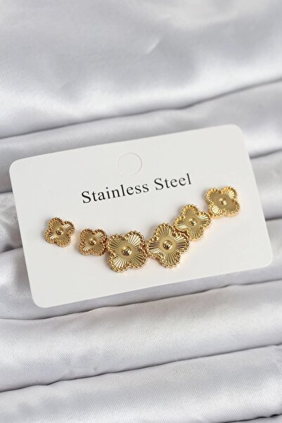 sylar 316L Steel Gold Color Clover Earring Set