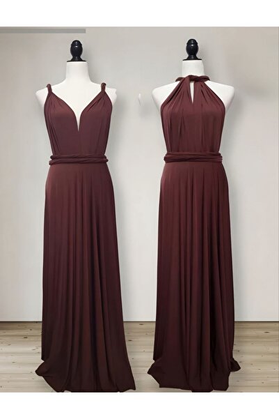 charango Women's Sleeveless Flared Skirt Dress Long Evening Dress with Different Tie Collar