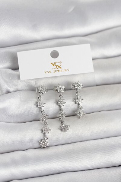 sylar Brass Silver Color Rowed Pole Star Model 3-Piece Women's Earrings