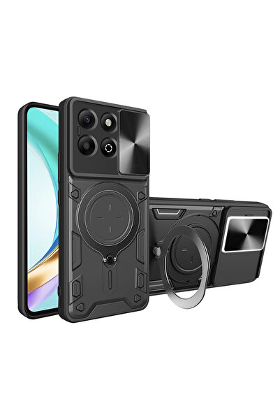 DAMUR Husa LensCover KickStand Honor X6b, Inel Magnetic, Drop Protection, Negru