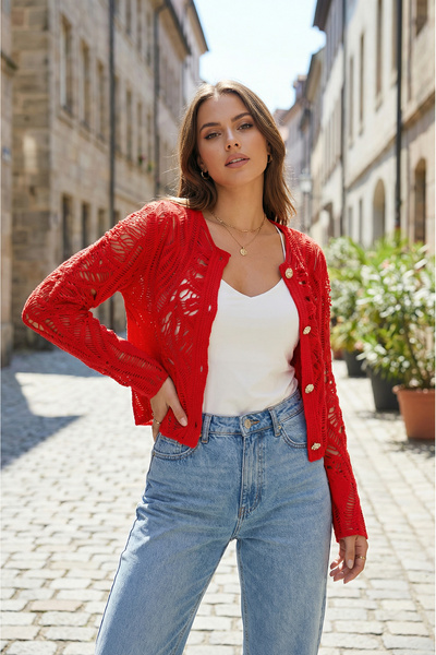 SAYZEN βασικό σακάκι με δαντελένιο σχέδιο και χρυσά κουμπιά