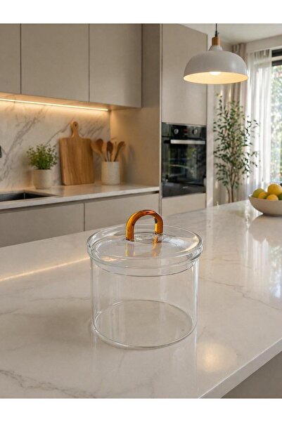 LEYA HOME Modern Borosilicate Glass Orange Color Storage Container with Handl...