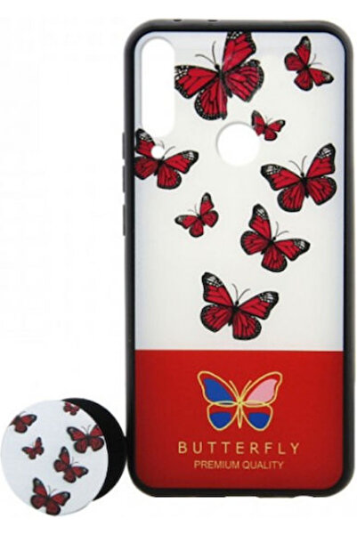 OEM Θήκη με Popsocket Κόκκινα Πεταλούδες Πίσω Κάλυμμα για Huawei Y6P