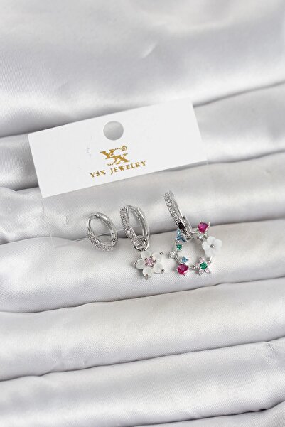 sylar Brass Silver Color Flower Model 3-Piece Women's Earrings