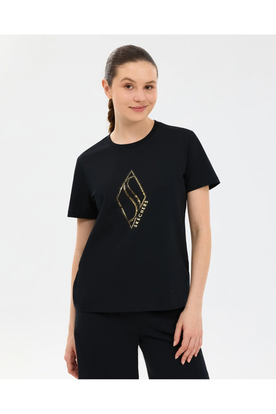 SKECHERS W Regular Fit Graphic T-Shirt Kadın Siyah Tshirt S2610049-3817