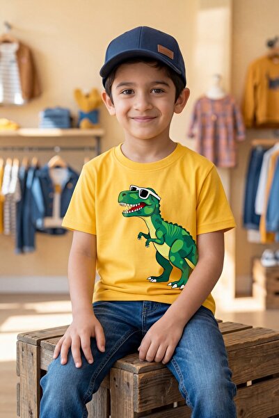 Funkaar Unisex Kids Yellow Dinosaur T-Shirt