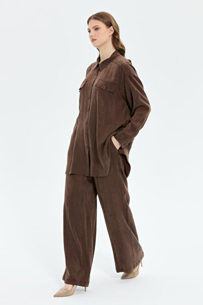 MÜSEMMA بدلة ميدي ذات ياقة قميص كبيرة الحجم للنساء - أناقة كاجوال