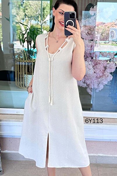 İnce Topuk Φόρεμα - Κρέμα - Regular