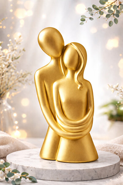 SEDAŞ LIVING UNITS GOLD Sarılan Çift Heykeli Dekoratif Sevgili Biblo