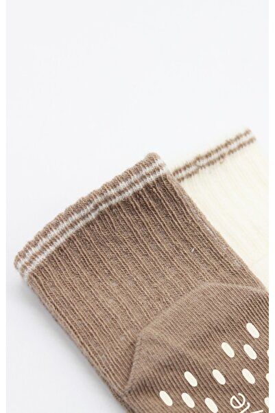 lowell home Circled Basic Combed Cotton Non-Slip Sock Socks 2-Pack 10146 Brown