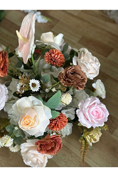DİVA FLOWER EVENT Somon & Soft Pembe Masa Çiçek Aranjmanı – 25 cm Çap, 20–25 ...