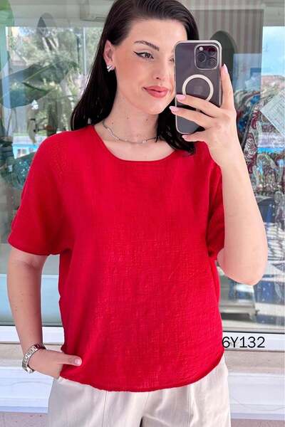 İnce Topuk Λινή μπλούζα με μανίκια νυχτερίδα 6y132