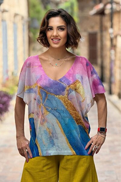 Nevin Kaya Moda Ιταλική μπλούζα με μάρσερασιζ υφή και μαρμάρινο σχέδιο