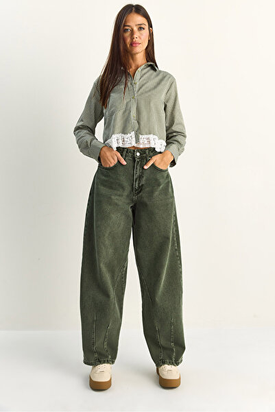 Bianco Lucci Women's Vintage Washed Baggy Cut Comfortable Fit Denim Trousers ...