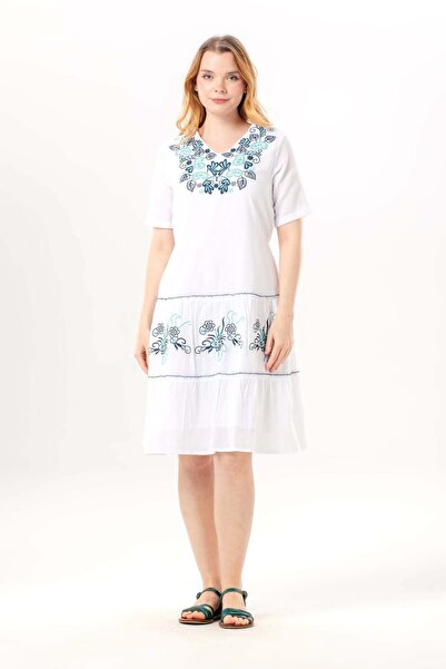 Eliş Şile Bezi Φόρεμα - Λευκό - Σύντομο