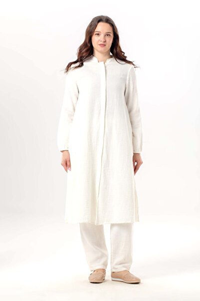 Eliş Şile Bezi Long Sleeve Yaren Hakim Collar Summer Muslin Tunic Off-White K...