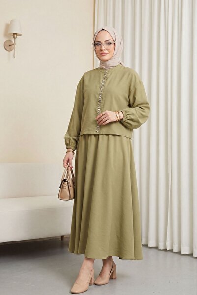 HİJABAYA Ελαστικό μανίκι, μπροστινό μέρος με πέρλες, φούστα με κουμπιά, σετ M...