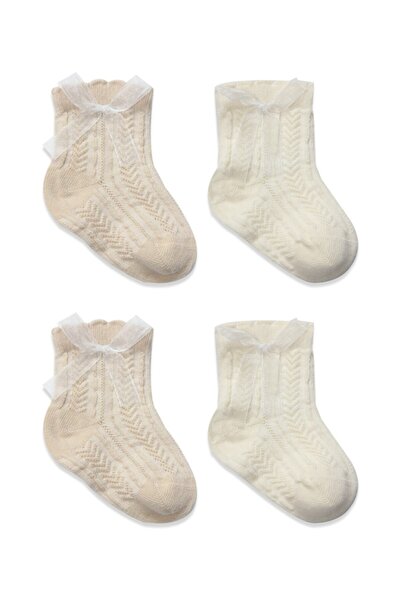 NW NessiWorld Bowknot Combed Cotton Socks 2-Pack 10149 Beige
