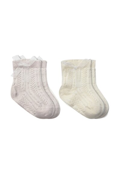 lowell home Bowknot Combed Cotton Socks 2-Pack 10149 Stone