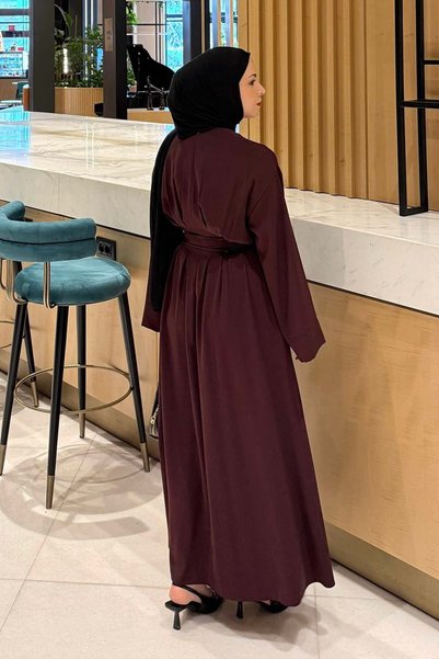lamelif Nora Lace-Up Hijab Dress Plum