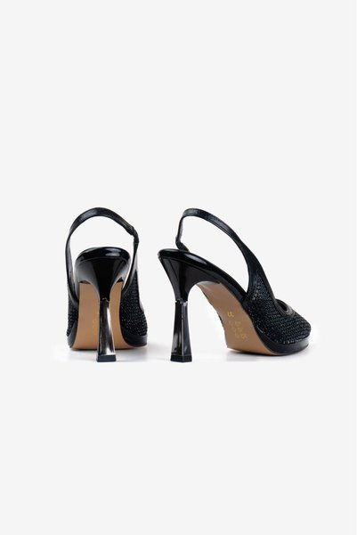 Oxygen Moda Women's Evening Dress with Mesh Details, Sparkling Stone Embellishment, Pointed Toe, Platform, 9cm Classic Heel.