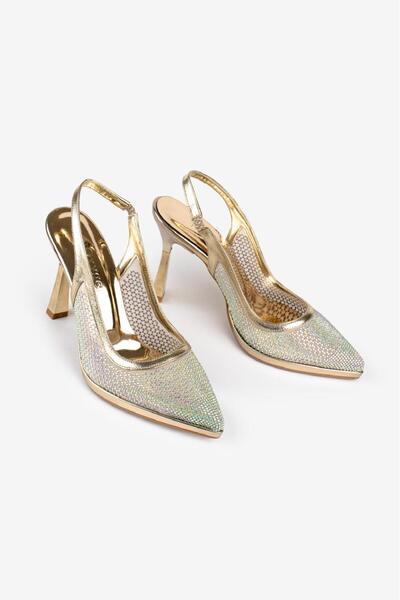 Oxygen Moda Kadın abiye File detaylı ışıl taş döşeme Sivri burun platform 9cm...