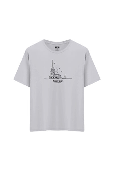 Oversize Unisex Bisiklet Yaka T-Shirt Gri L
