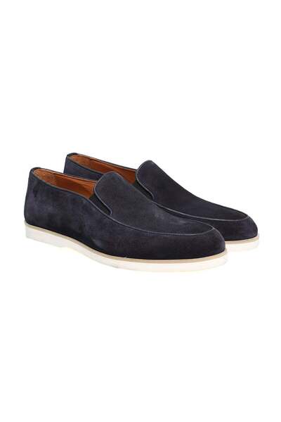 FRANCO CALVANI Dark Blue Color Laceless Genuine Leather Suede Men's Shoes
