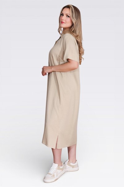 TOLGA SARAÇOĞLU 40289 Beige Light Fabric Short Sleeve Dress