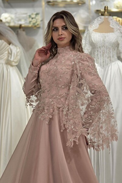 Yonca Moda Evi Pudra İpek Tesettür Nişanlık 8044