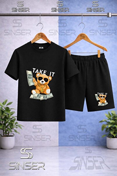 SS SİNSER Çocukayicik Take It Byz Printed Crew Neck T-Shirt - Shorts Set