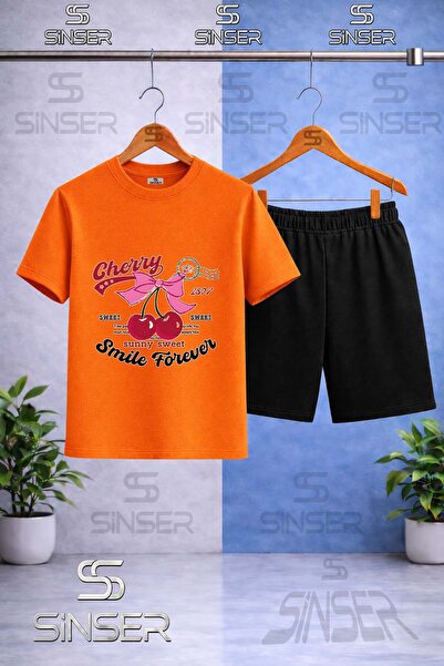 SS SİNSER Kids' Cherry Smile Forever Printed Crew Neck T-Shirt - Shorts Set