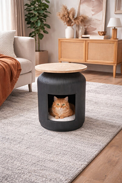 KastaSaksı Plastik 43x55 cm kedi evi-kedi tuvaletli üstü vision mermer MDF sehpa