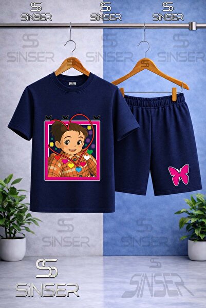 SS SİNSER Kids' Crn Girl Heart Printed Crew Neck T-Shirt - Shorts Set