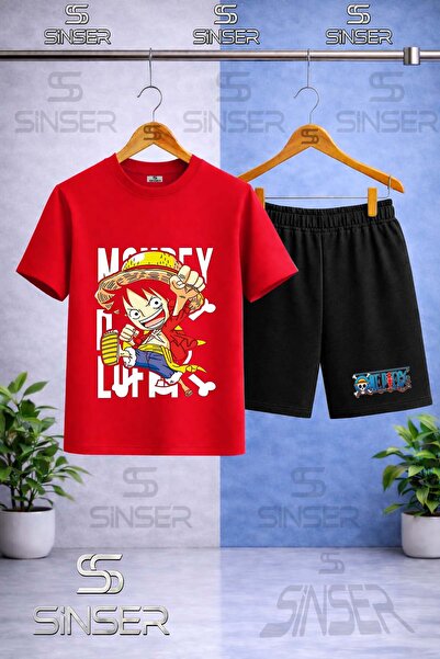 SS SİNSER تي شيرت للأطفال بطباعة ANIME ONE PIECE SOL YAZI ذو ياقة دائرية - طق...