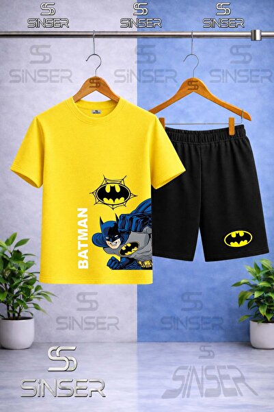 SS SİNSER Çocuk BATMAN YAN YUMRUK YAZI BYK Baskılı Bisiklet Yaka Tişört - Şor...
