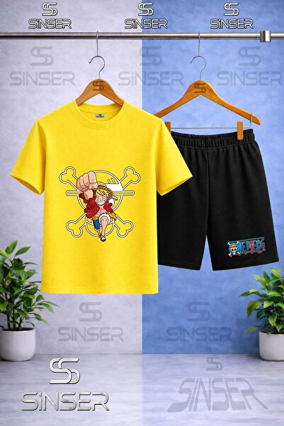 SS SİNSER تي شيرت للأطفال مطبوع عليه ANIME ONE PIECE CARPI برقبة دائرية - طقم...