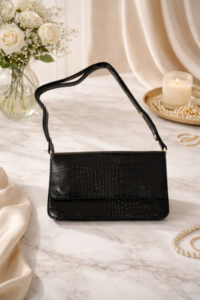 KZNovaStyle Women's Crocodile Patterned Baguette Bag – Stylish Minimal Should...