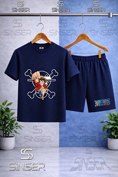 SS SİNSER Children's Anime One Piece Carpi Printed Crew Neck T-Shirt - Shorts...