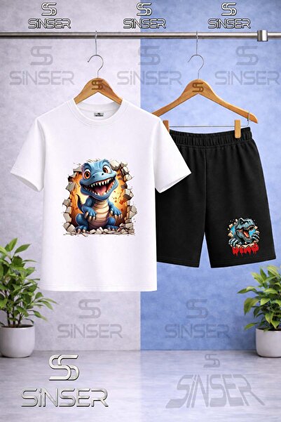 SS SİNSER تي شيرت للأطفال مطبوع عليه DINOSAUR BLUE MAGARADAN CIKAN برقبة دائر...