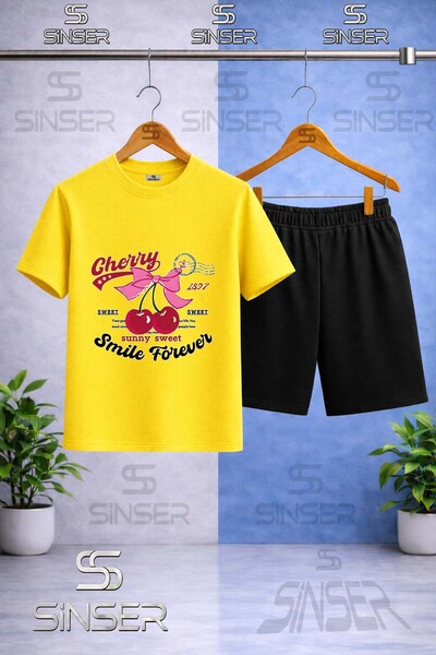 SS SİNSER تي شيرت للأطفال مطبوع عليه CHERRY SMILE FOREVER برقبة دائرية - طقم ...