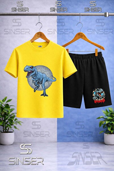 SS SİNSER تي شيرت للأطفال بطبعة DINOSAUR BLUE CIRCLE ICINDE برقبة دائرية - طق...