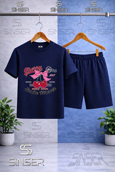 SS SİNSER Kids' Cherry Smile Forever Printed Crew Neck T-Shirt - Shorts Set