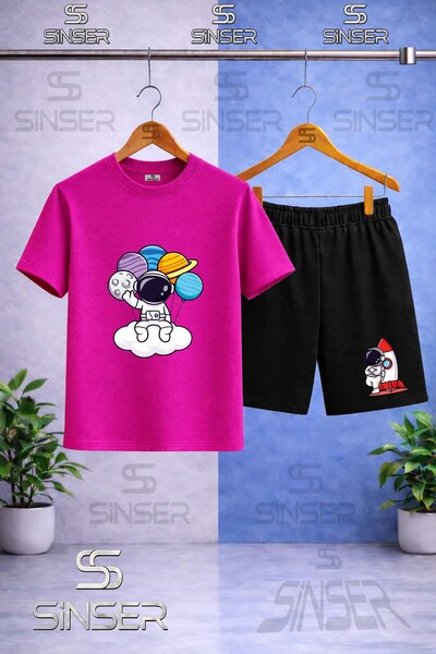 SS SİNSER Children's Astronaut Cloud with Planets in Hand Printed Crew Neck T...