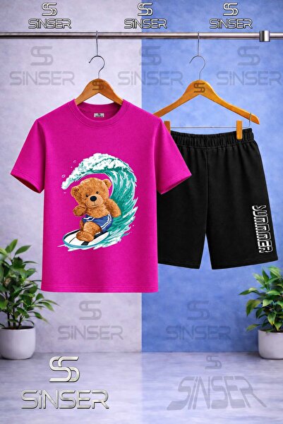 SS SİNSER Children's Ayicik Sortlu Surf Printed Crew Neck T-Shirt - Shorts Set