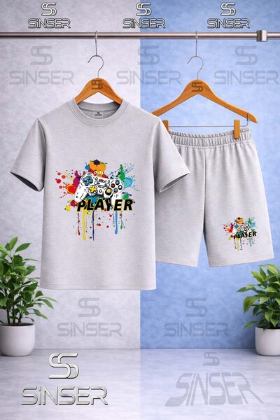SS SİNSER Kids' Game on Player Colorful Printed Crew Neck T-Shirt - Shorts Set
