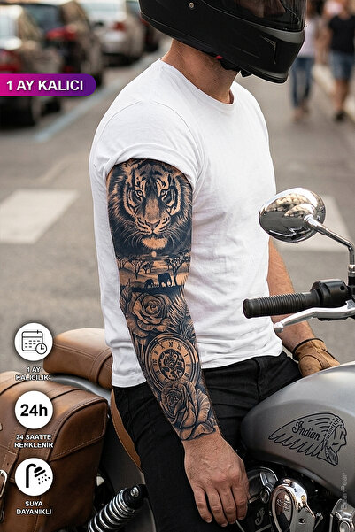 BP Tattoo 1 Ay Kalıcı 24 Saat Sonra Renklenen Kaplan Kol Kaplama Dövme