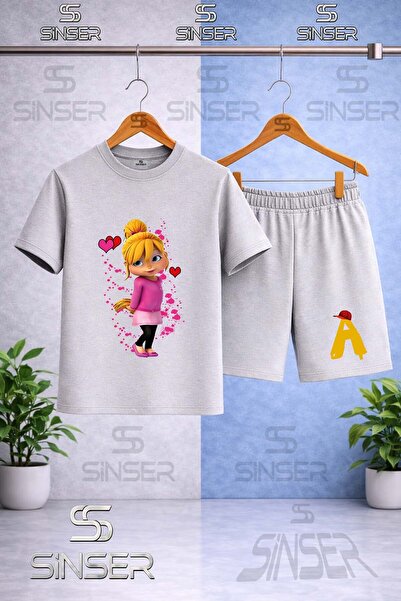 SS SİNSER Kids' Alvin Sincap Girls' Single Printed Crew Neck T-Shirt - Shorts...