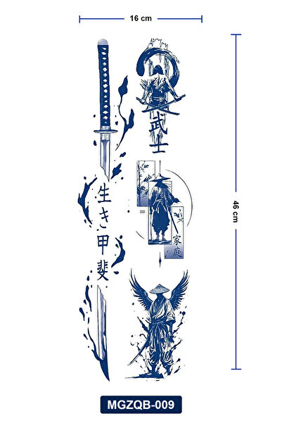 BearPear Katana ve Japonca Yazılı Sırt Dövmesi - 1 Ay Kalıcı 24 Saatte Kararır