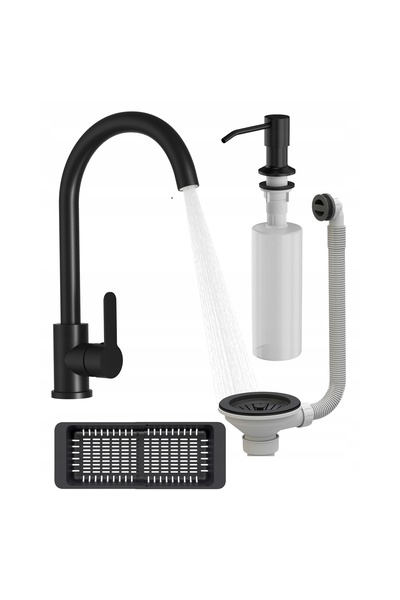Granitan Complete Prestige Plus Kitchen Set: Black Faucet, Dispenser, Siphon,...